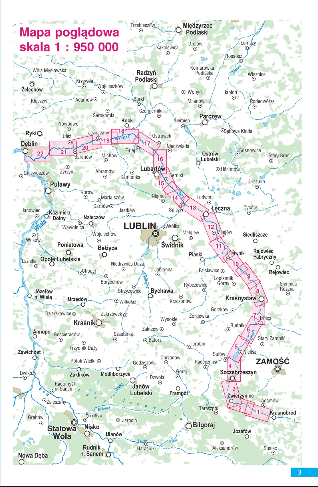 Mapa tras kajakowych w Zwierzyńcu rzeka Wieprz
