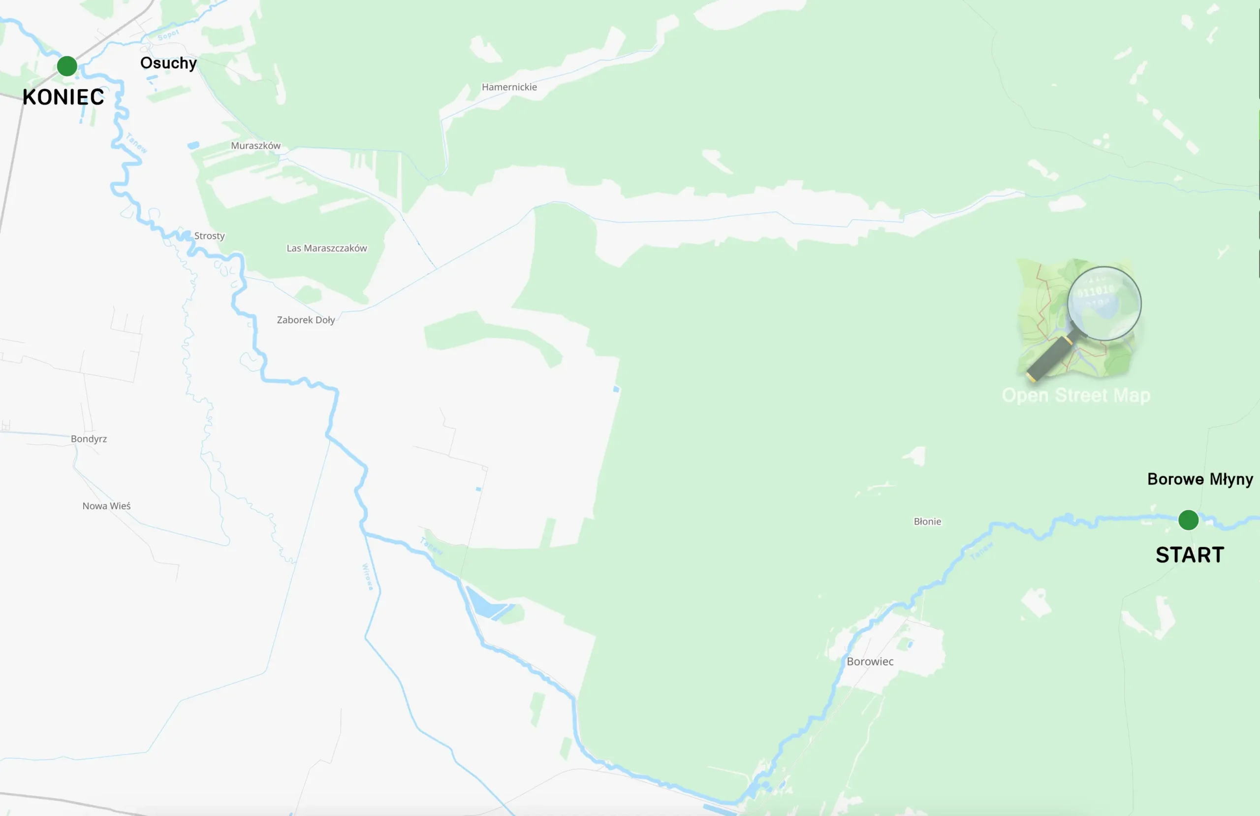 Mapa spływu Borowe Młyny Osuchy