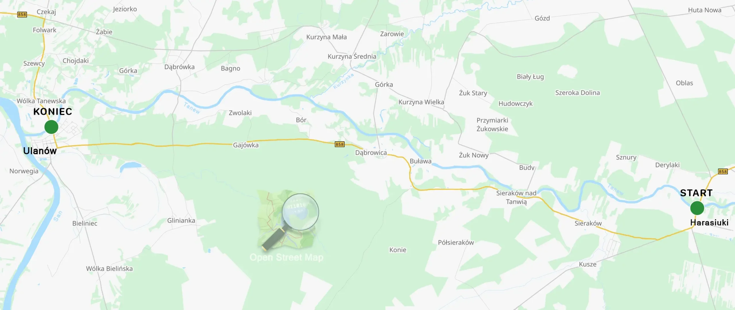 Mapa spływu Harasiuki Ulanów