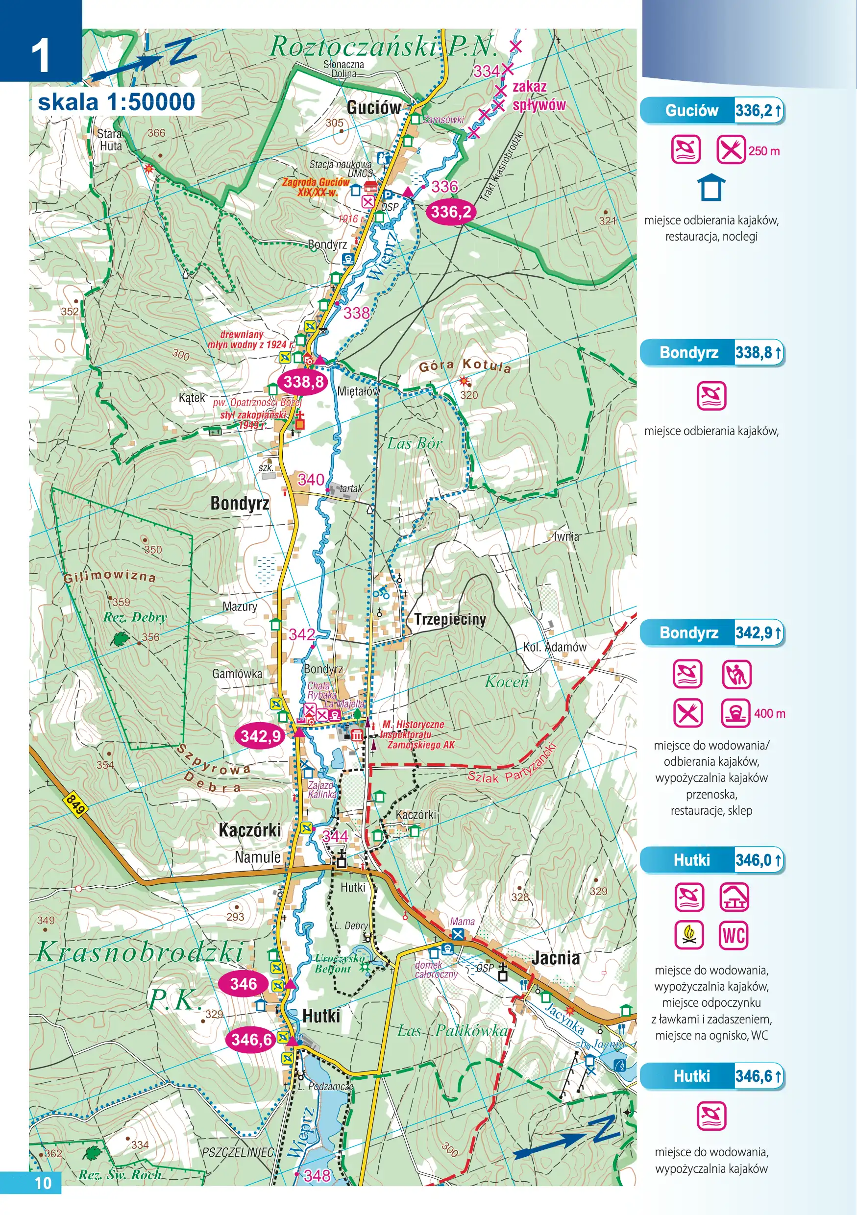 Mapa spływu Hutki Guciów